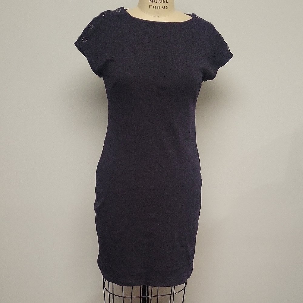 Talbots Black Button-Shoulder Mini Dress, 100% Cotton, Size S